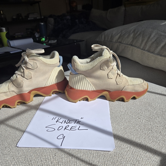 Sorel Kinetic Sneakers in Cream and Red - Picture 3 of 5